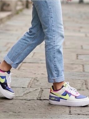Nike Women's Air Force 1 Low Sneakers - Blue, White, Pink, Neon Yellow
